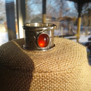 Cigar band ring with Hessonite garnet, Cigar band silver ring with garnet, Silver ring with Hessonite garnet, Cigar band Hessonite ring