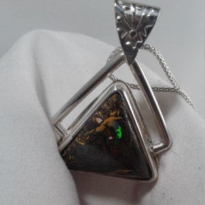 Koroit Boulder Opal pendant, triangle opal pendant, koroit boulder opal necklace, opal necklace, triangle opal necklace, opal pendant