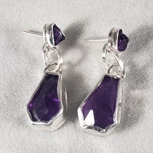 Amethyst and silver earrings, February birthstone earrings, Amethyst stud earrings, Valentine Day earrings, Purple dangle earrings