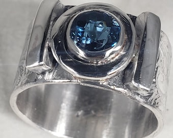 Wide Band Sterling Silver Gemstone Ring, Unisex Statement Jewelry