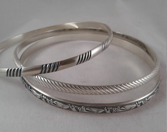 Conjunto de brazaletes de plata, brazaletes, brazaletes apilables, pulseras de plata, brazaletes de plata, pulseras apilables, apilables de plata