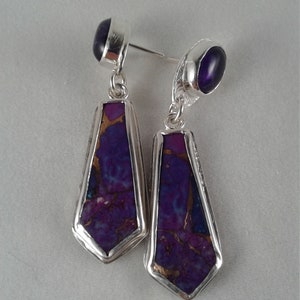 Mojave turquoise and copper earrings, purple dangle earrings, purple turquoise and amethyst earrings, purple drop earrings, purple earrings