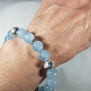 Crystal blue aquamarine bracelet, aquamarine and silver bead bracelet, beautiful blue bead bracelet, March birthstone bead bracelet,