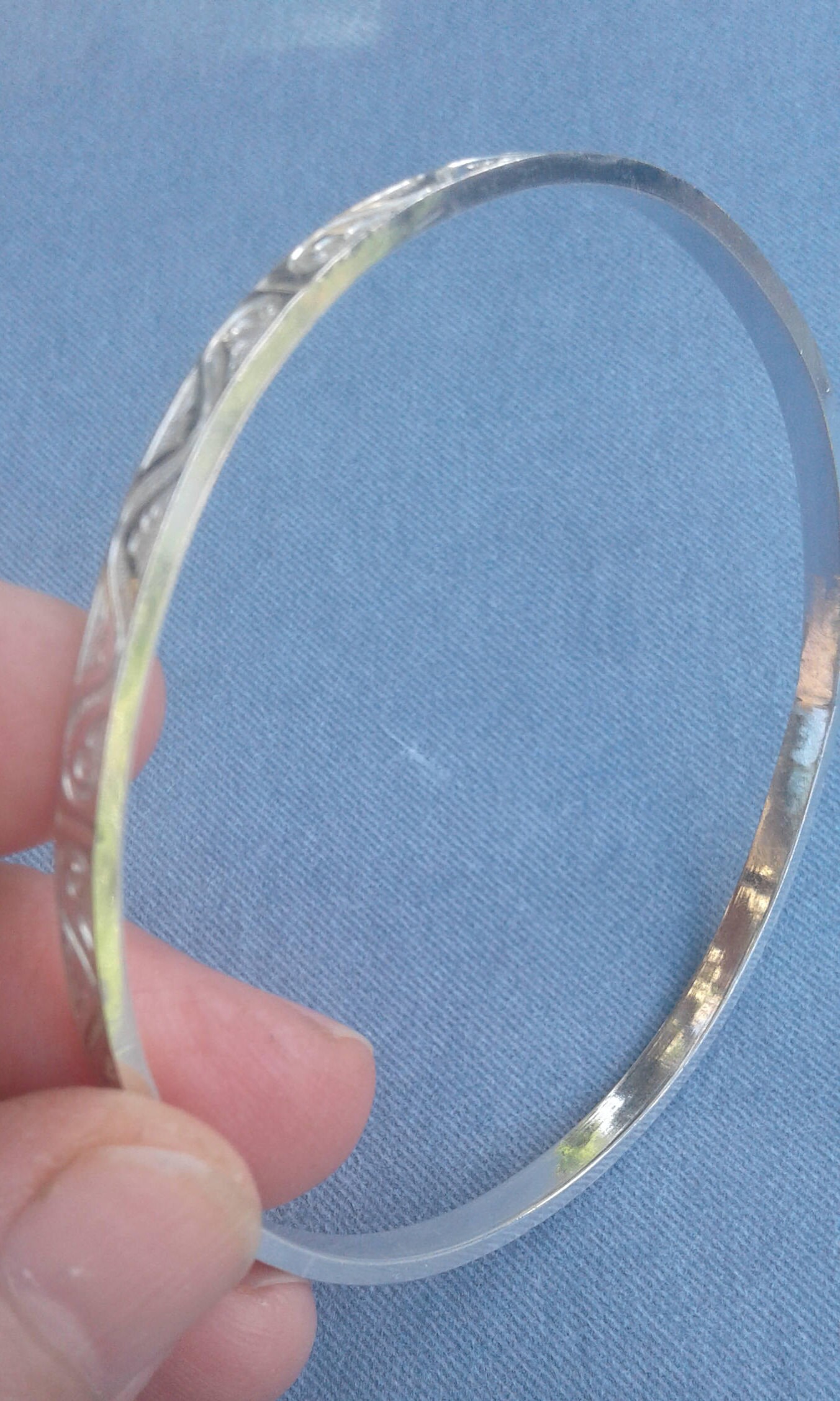 Thick Silver Bangle, Patterned Bangle , Narrow Silver Bangle