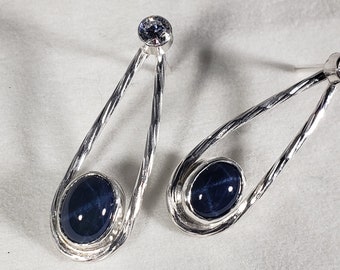 Star sapphire teardrop earrings, Silver star sapphire stud earrings, Star sapphire earrings, star sapphire and silver earrings