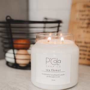 Handmade Candle, Double Wick 16oz Candle, Sea Flower Coconut Soy Blend Candle, Sea Flower Candle, Hand Poured Candle