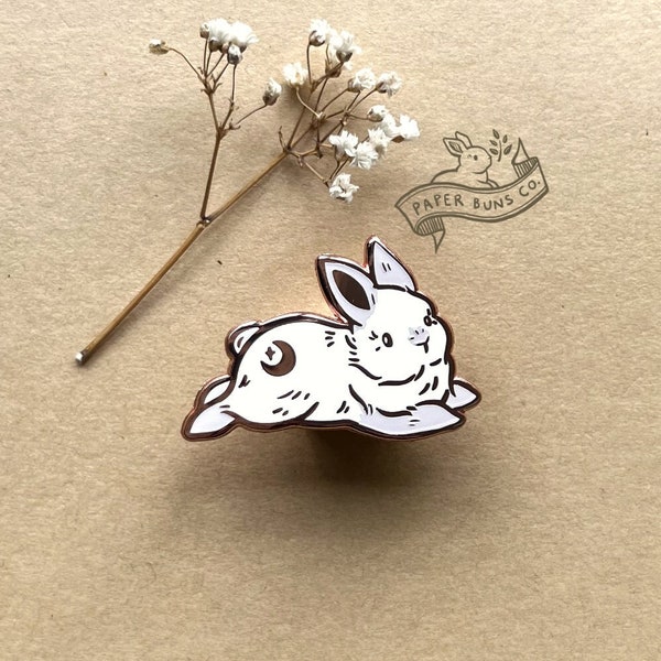 Moon Sparkle Bun | White+Rose Gold Bunny Rabbit Enamel Pin