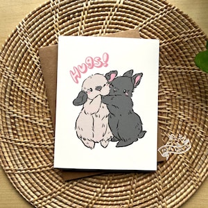 WM Hugs-kaart | Vriendschapskaart, liefdeskaart, kaart konijn, blanco kaart