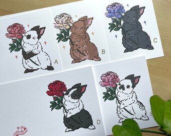 Peony Bun Card | Love card, Mother's Day Card, Easter Card, Blank Card | Dutch Rabbit, Himalayan Rabbit, English Rabbit