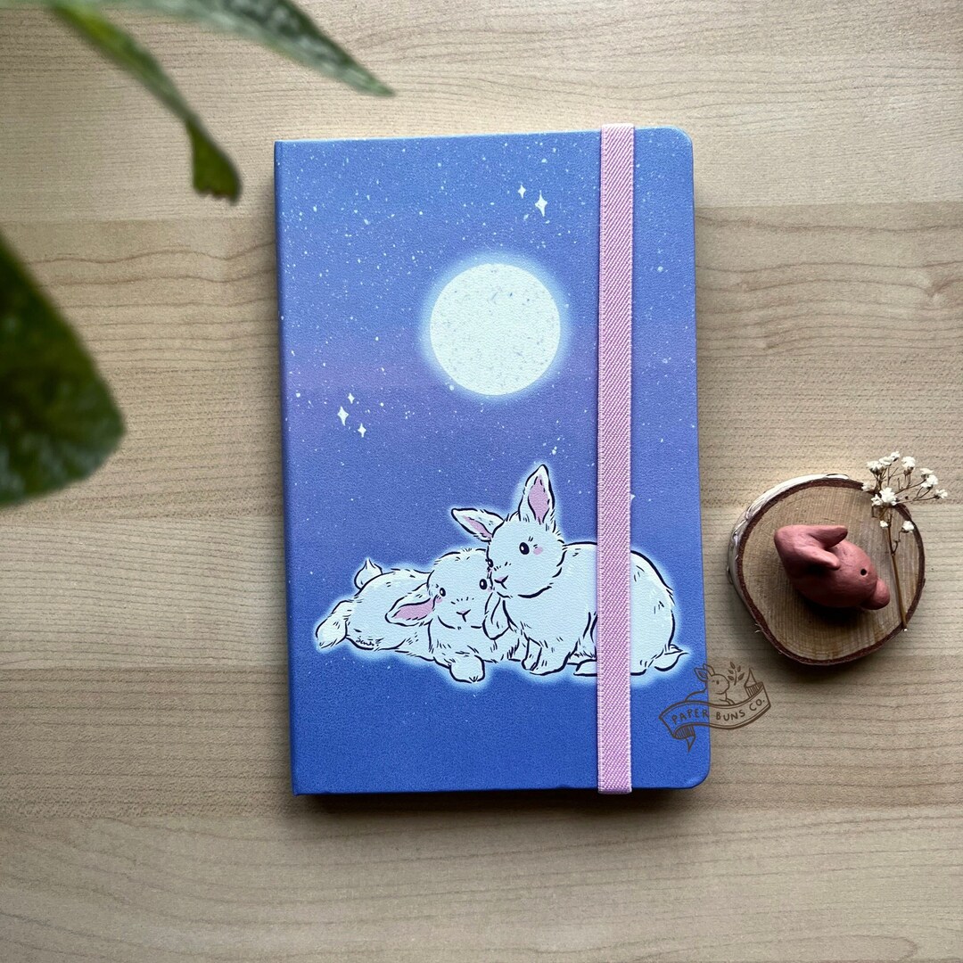 Full Moon Buns Dot Grid Hard Cover Leatherette Notebook | Bunny Rabbit ...