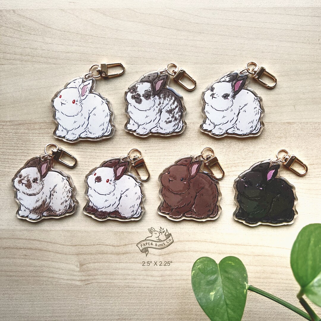 Bunny Rabbit Acrylic Keychain Charm With Glitter Epoxy Coating ...
