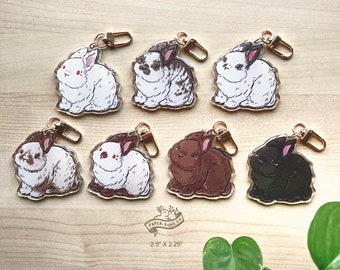 Bunny Rabbit Acrylic Keychain Charm with Glitter Epoxy Coating | English Rabbit, American Rabbit | Pls read description.