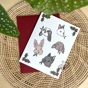 Xmas Holly Buns | Christmas card, Holiday card, Bunny Card, Blank card