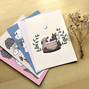 Conjunto de 5 postales Bunny Mix / Impresión A7 (5"x7")