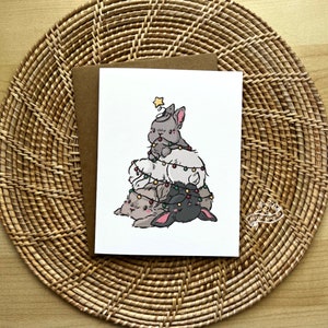 Bun Pile Xmas Tree | Christmas card, Holiday card, Bunny Card, Blank card
