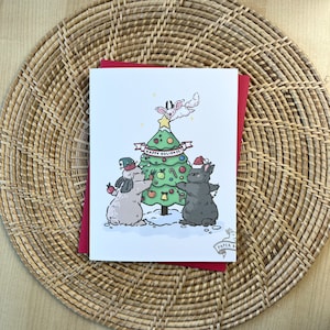 Xmas Tree Decor Buns | Christmas card, Holiday card, Bunny Card, Blank card
