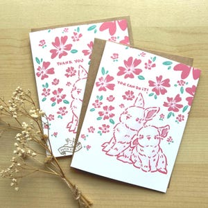 Biglietto con fiori rosa e panini / Biglietto di incoraggiamento, biglietto di ringraziamento, biglietto vuoto