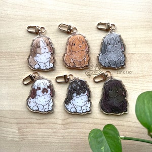 ふわふわのロップス バニー ラビット アクリル キーチェーン チャーム グリッター エポキシ コーティング | ライオン ロップ、ロップ ラビット | 説明をお読みください。
