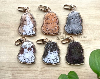 Fuzzy Lops Bunny Rabbit Acrylic Keychain Charm with Glitter Epoxy Coating | Lion Lop, Lop Rabbit | Pls read description.