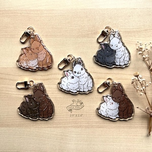 Bun and Bun | グリッターエポキシコーティングを施したウサギのアクリルキーホルダー