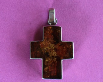 jewelry cross pendant Sterling Silver 925 and Amber