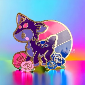 Deer Bisexual LGBTQ+ Pride Identity Flag Cute Flower Enamel Pins | Lapel Pin Badge | Kawaii Chibi Animals