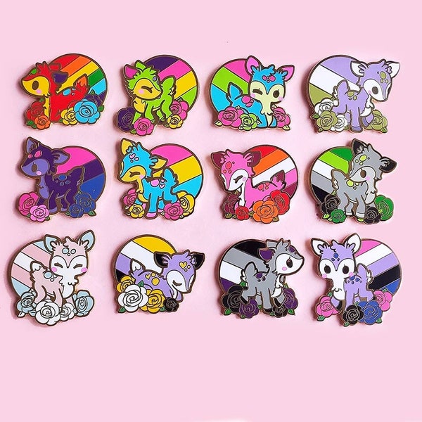 Deer LGBTQIA+ Pride Identity Flag Cute Flower Enamel Pins