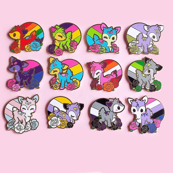 Deer LGBTQIA+ Pride Flag Enamel Pin, Gold Plated