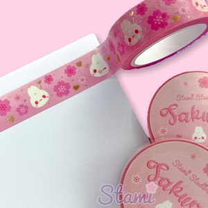 Sakura Cherry Blossom Bunny Rabbit Floral Rose Gold Foil Washi Tape