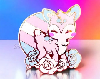 Hirsch Trans LGBTQ + Stolz Identität Flagge Niedliche Blumen Emaille Pins | Anstecknadel | Kawaii Chibi Tiere