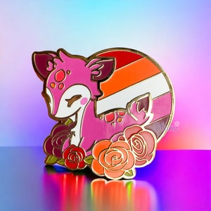 Deer Lesbian LGBTQ+ Pride Identity Flag Cute Flower Enamel Pins | Lapel Pin Badge | Kawaii Chibi Animals