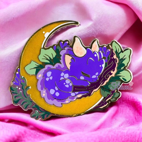 Luna Dragon Pin | Kawaii Cute Sleeping Enamel Pin, Moon, Space, Video Game, Baby Chibi Animal