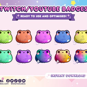 Odznaki Rainbow Frogs Twitch/Youtube/Discord Sub / Odznaki Bit / Odznaki Subskrybenta / Konfiguracja Streamera / Role Discord / Uroczy Flair