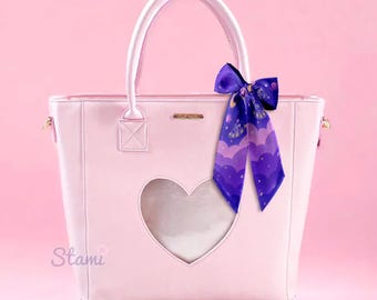 Cotton Candy Luxury Windowed Tote Shoulder Messenger Bag | Double Sided Laptop Pouch and Drinks Holder | Enamel Pin Badge Collector Display