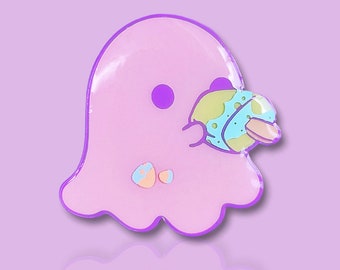 Cute Greedy Ghost pink lolly Halloween Enamel Lapel Pin Badge