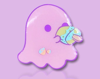 Niedlicher Greedy Ghost Pink Lolly Halloween Emaille Anstecker Anstecker