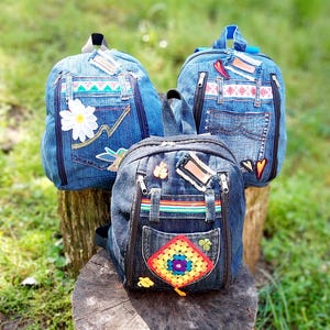 Upcycled denim backpack