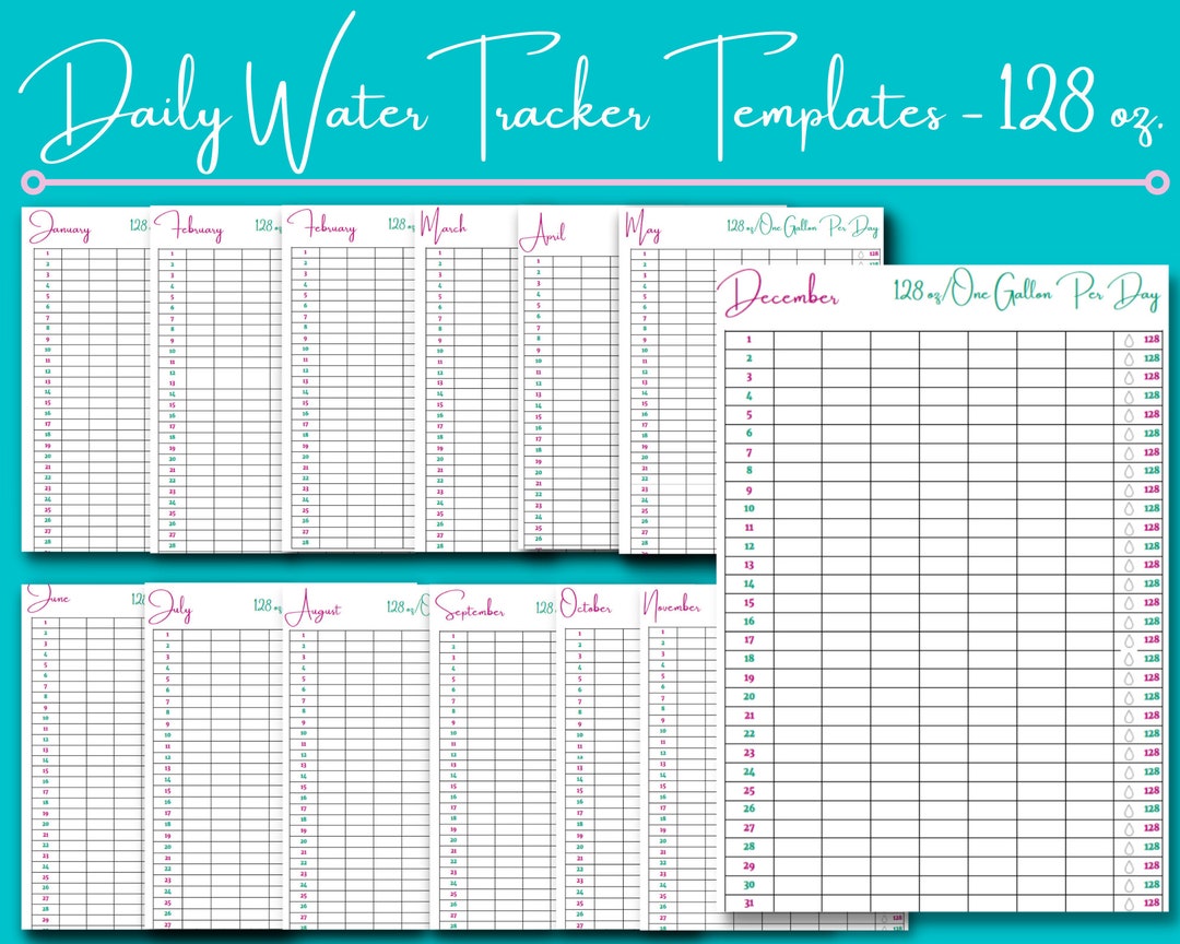 Water Tracker Printable Habit Tracker Daily Monthly Yearly PDF One ...