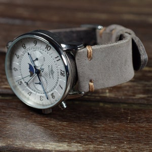 MA watch strap 22 20 18 mm Limatus Grey III Genuine Calf Vintage Leather Handmade Band fits Breitling Rolex Tudor Seiko etc