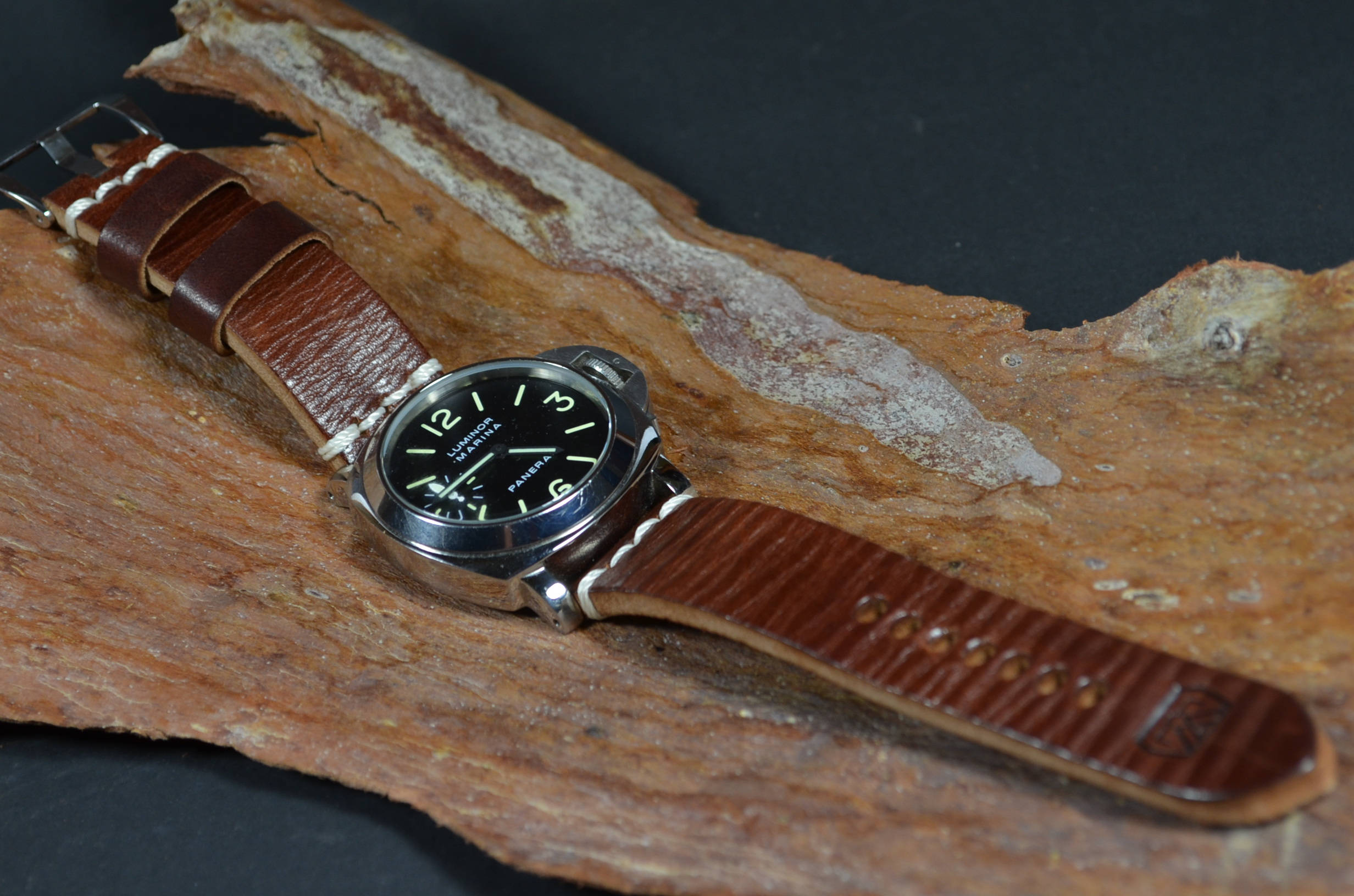 Cinturino per orologio in pelle di vitello marrone Coliseum Chocolate II fatto a mano - Stile vintage per Panerai ecc. - Italia