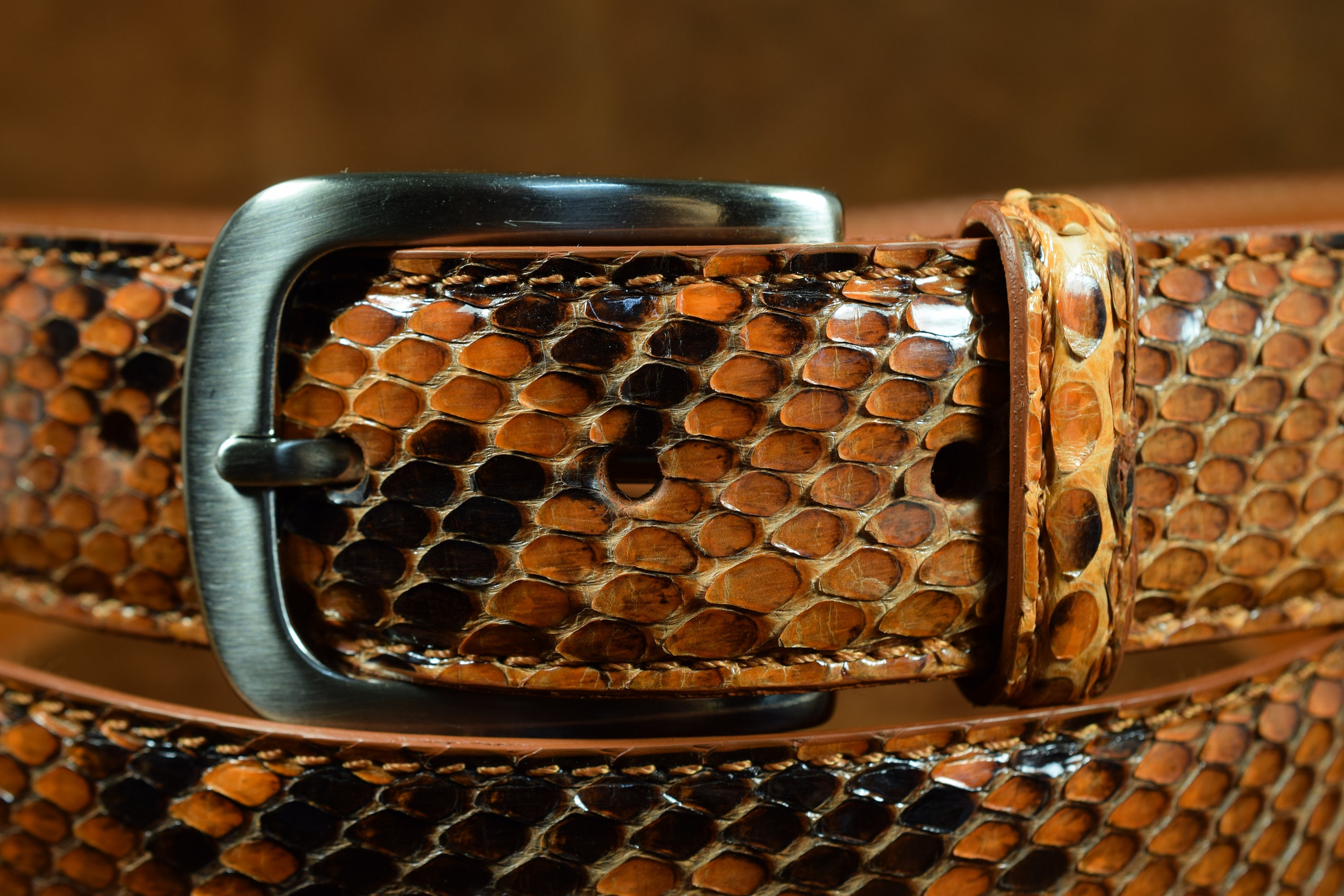 MA Leather Genuine Python Belt Men Woman 35 Mm Honey Brown