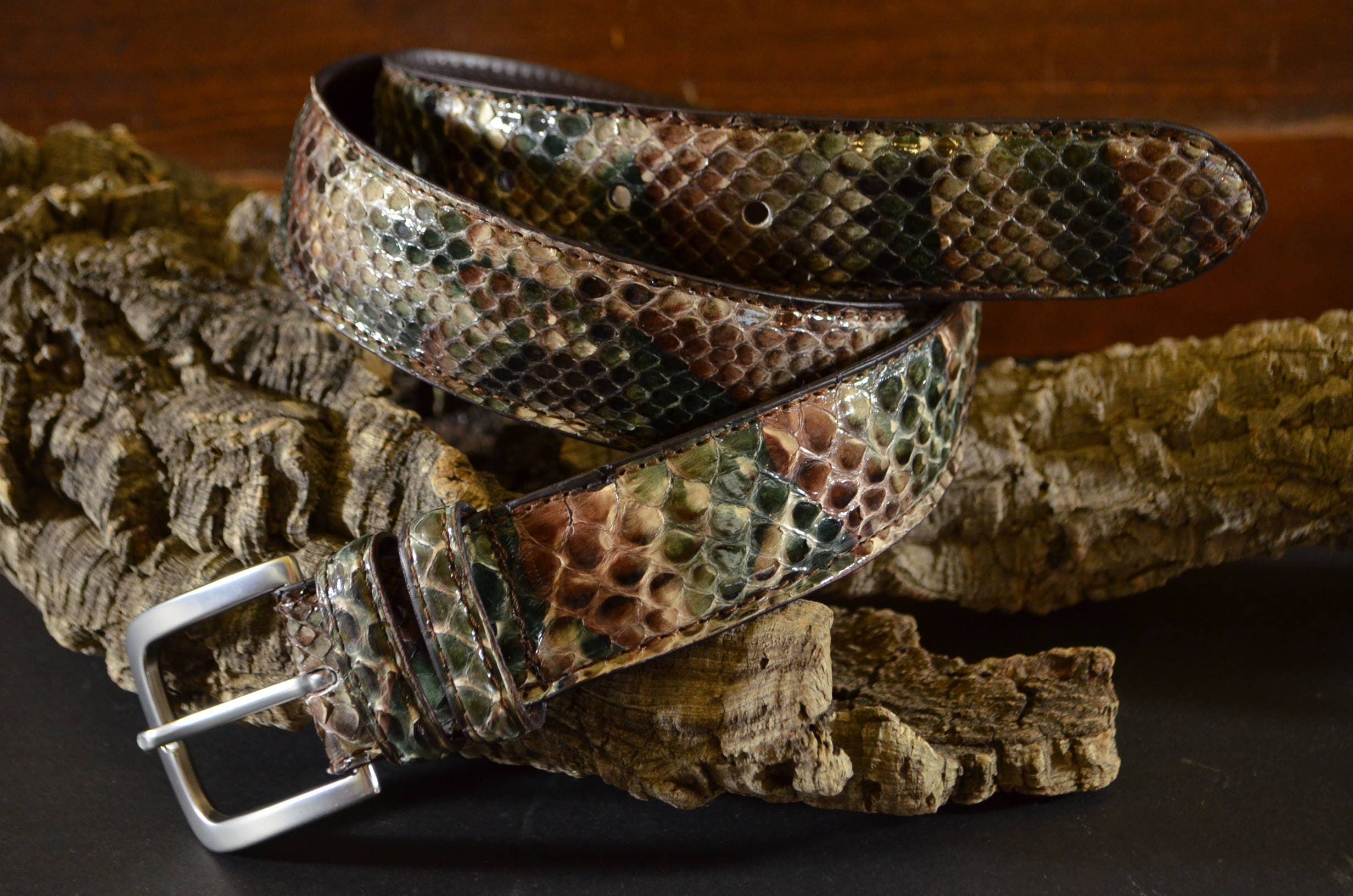 Ceinture En Vrai Python Marron 18mm – Fait Main, Sans étiquette, Unisexe