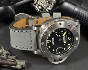 Handmade Light Grey Nubuck Leather Watch Strap 22 24 26mm