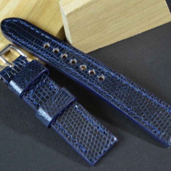 MA watch strap 22 20 18 mm Dark Blue Genuine Lizard skin Band Shiny fits Rolex Omega Tudor Seiko etc