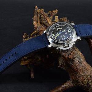 MA watch strap 26 24 22 mm Blue I Vintage Genuine soft Nubuck Suede Leather Band fits Panerai etc Handmade Spain
