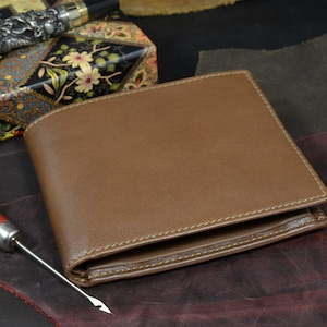 Portafoglio MA Leather in vera pelle di vitello Roma Premier Brown Nr. 23, Bifold Uomo Fatto a mano Spagna Modello Vitello Premier Brown Roma Nr. 23
