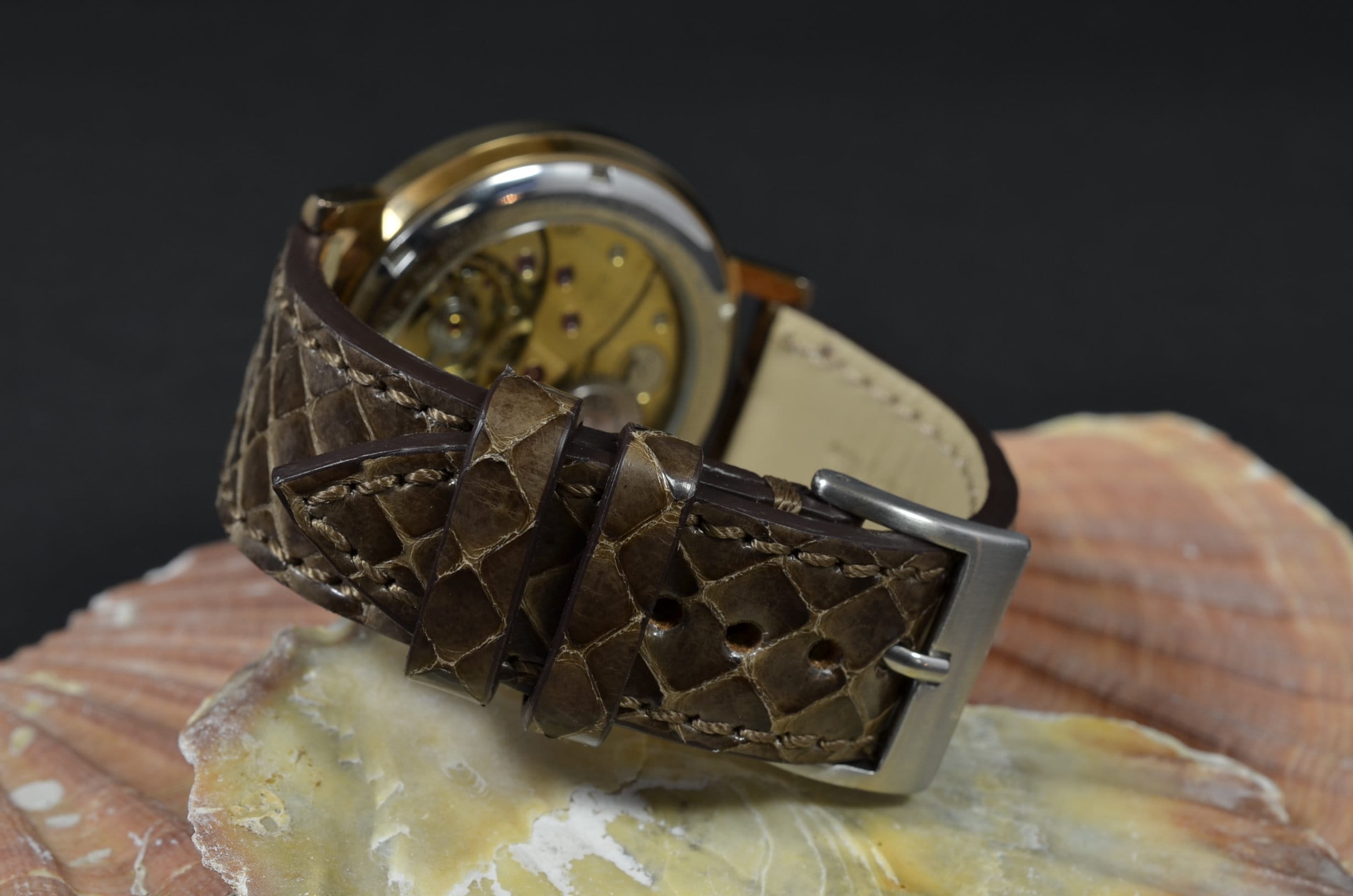 Cinturino per orologio in pelle marrone autentico serpente, cinturino Cinturino per orologio in pelle marrone autentico serpente, cinturino