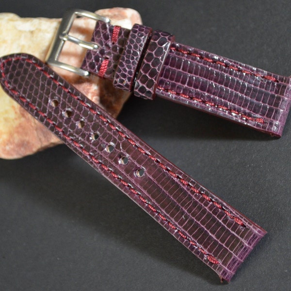 MA watch strap 22 20 18 mm Genuine Lizard skin Band Burgundy Shiny I fits Rolex Omega Breitling Tudor Seiko etc