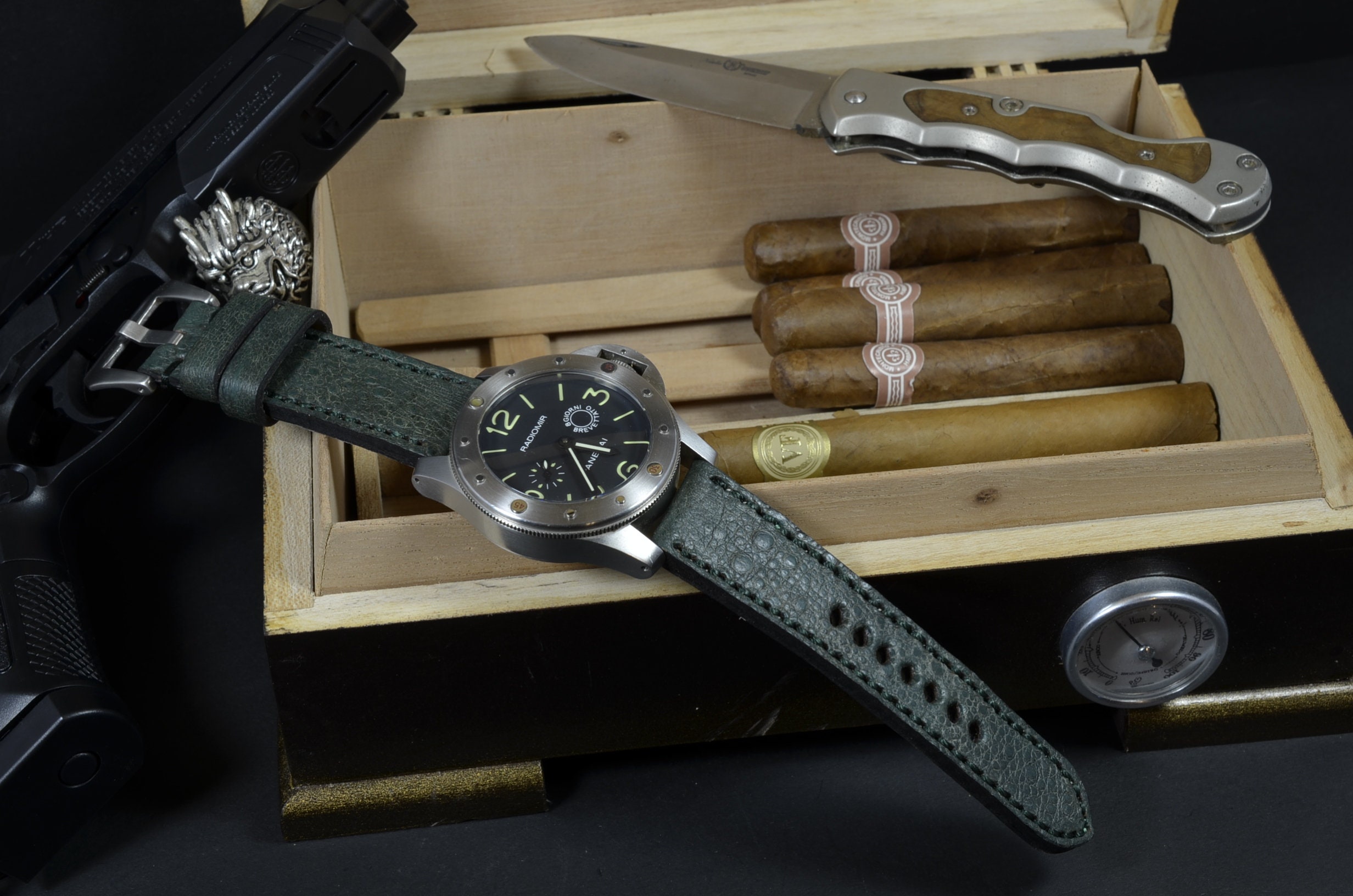 MA Watch Strap Band 26 24 22 Mm Green Genuine TOAD Ironed