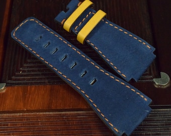 Handgefertigter Nubukleder-Uhrenarmband für Bell & Ross in Waldblau Braun (24 mm)